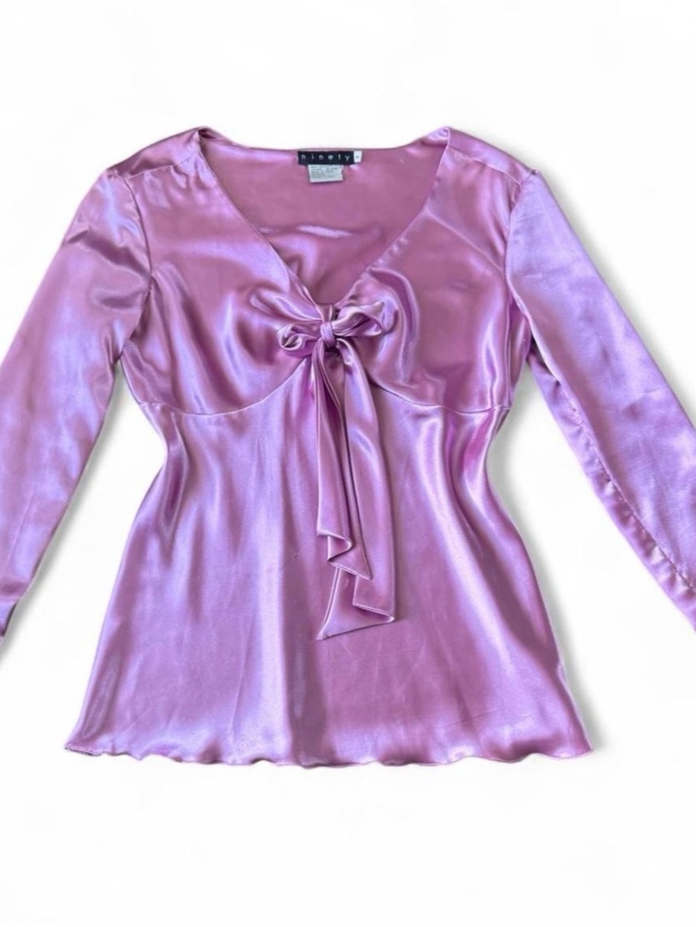 Ninety Lavender Satin Tie-Front Blouse